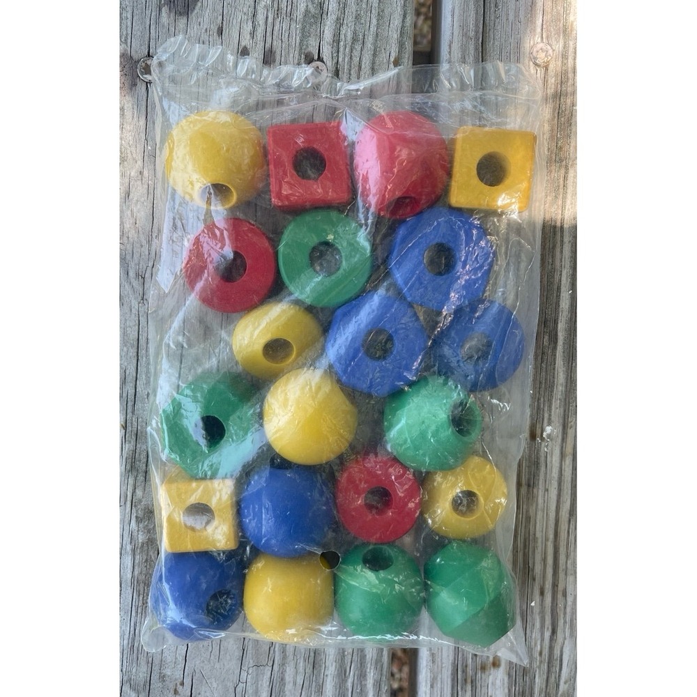 WOOD Beads Primary Colors set of 21, 5 shapes NIB - Picture 1 of 2